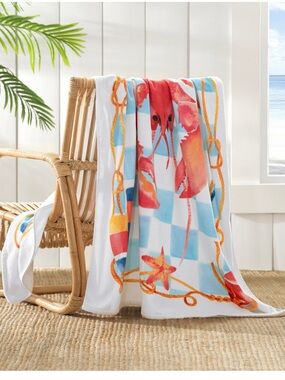 The Beach House Llbster Printed Beach Towel, NWT, 38” x 70”, Cotton
